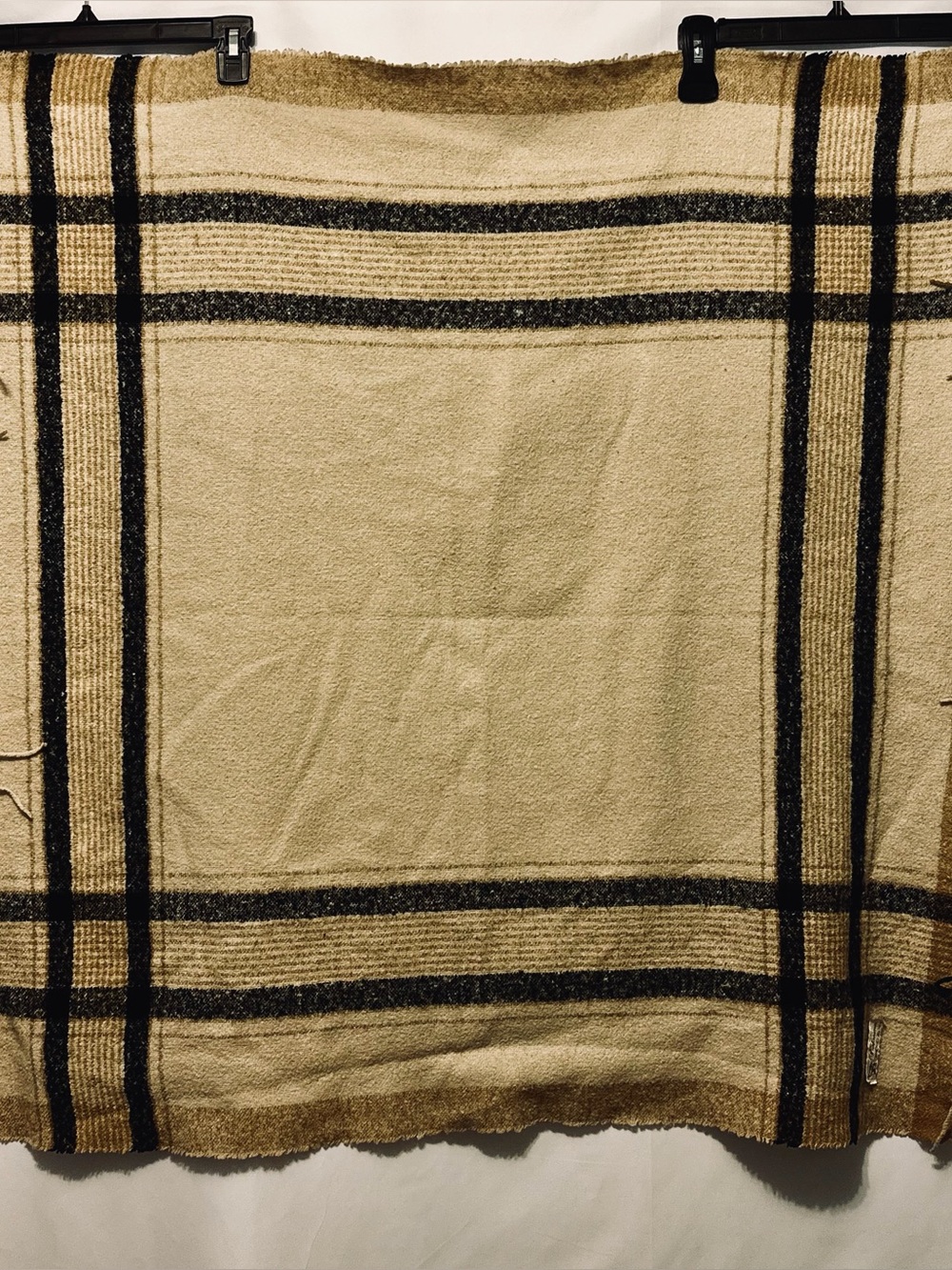 Pashmina Cashmere Scarf Tan Black Beige Plaid 40.5 x 40.5 Square without Fringe